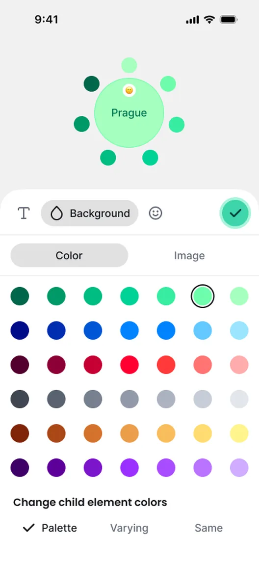 Editing a node: colour, text and how the palette passes to children