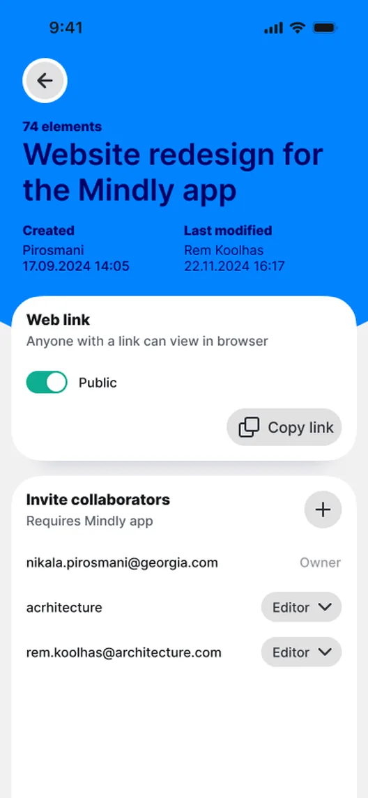 Sharing a map by public link or named collaborators