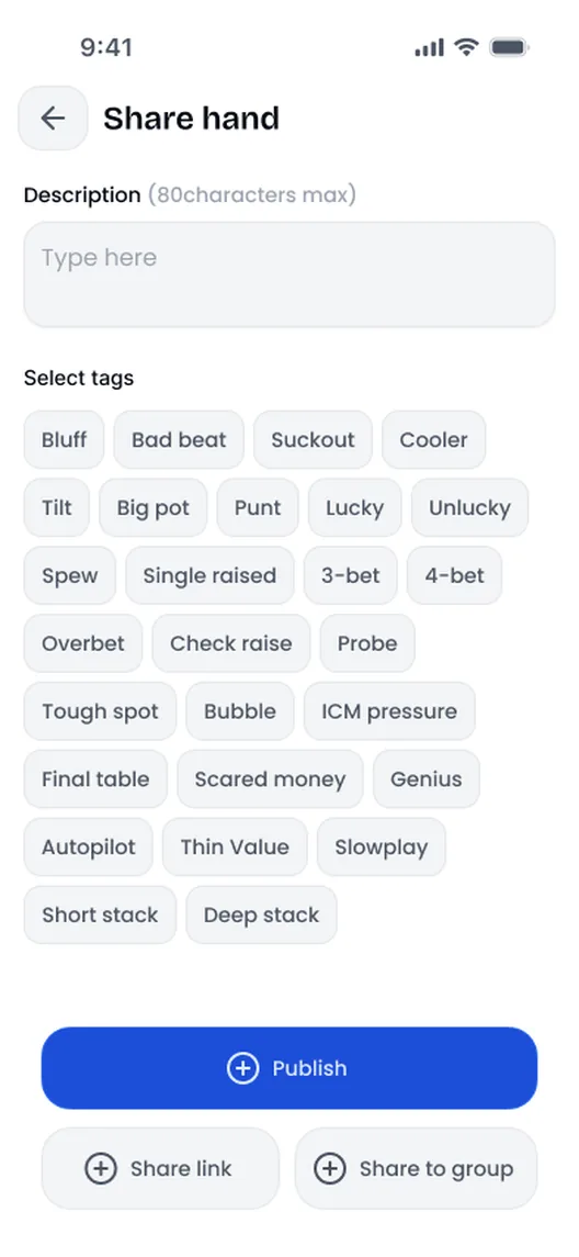 Publishing a hand with a description and tags